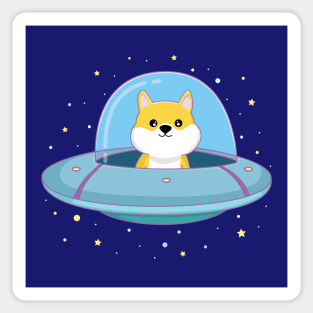 cute alien dog flying alien saucer Sticker